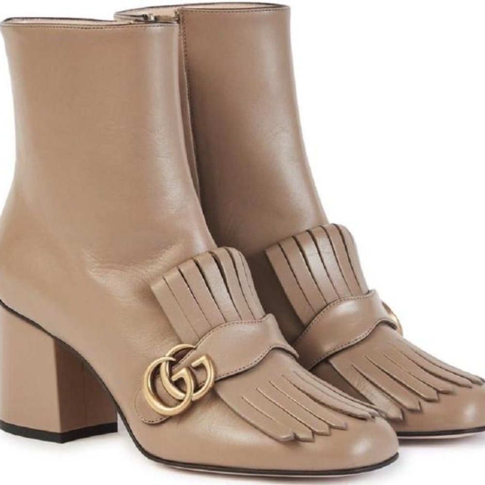 GUCCI MARMONT GG FRINGE LEATHER ANKLE BOOTS